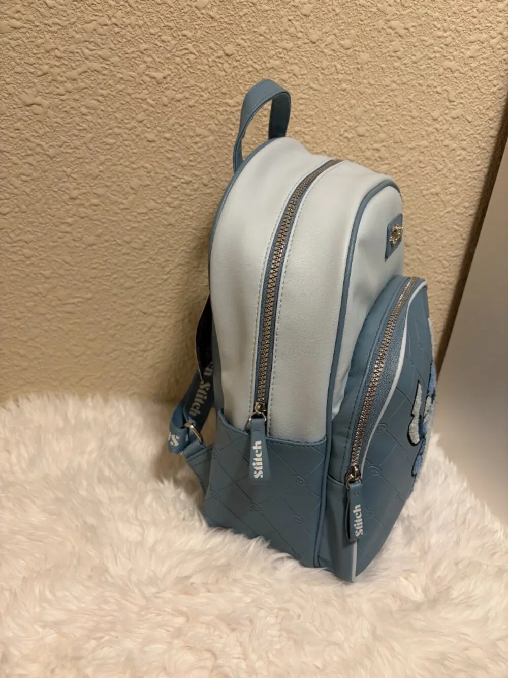 Disney Stitch Primark Mini Backpack Blue Embroidered Bouclé NWT